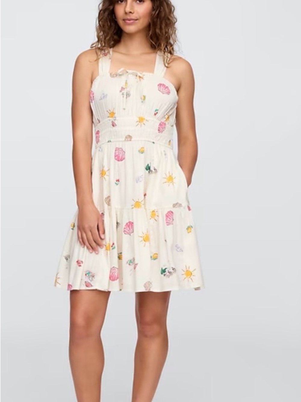 GAP Lined Cream Mini Sundress with Multicolor Floral & Sun Print